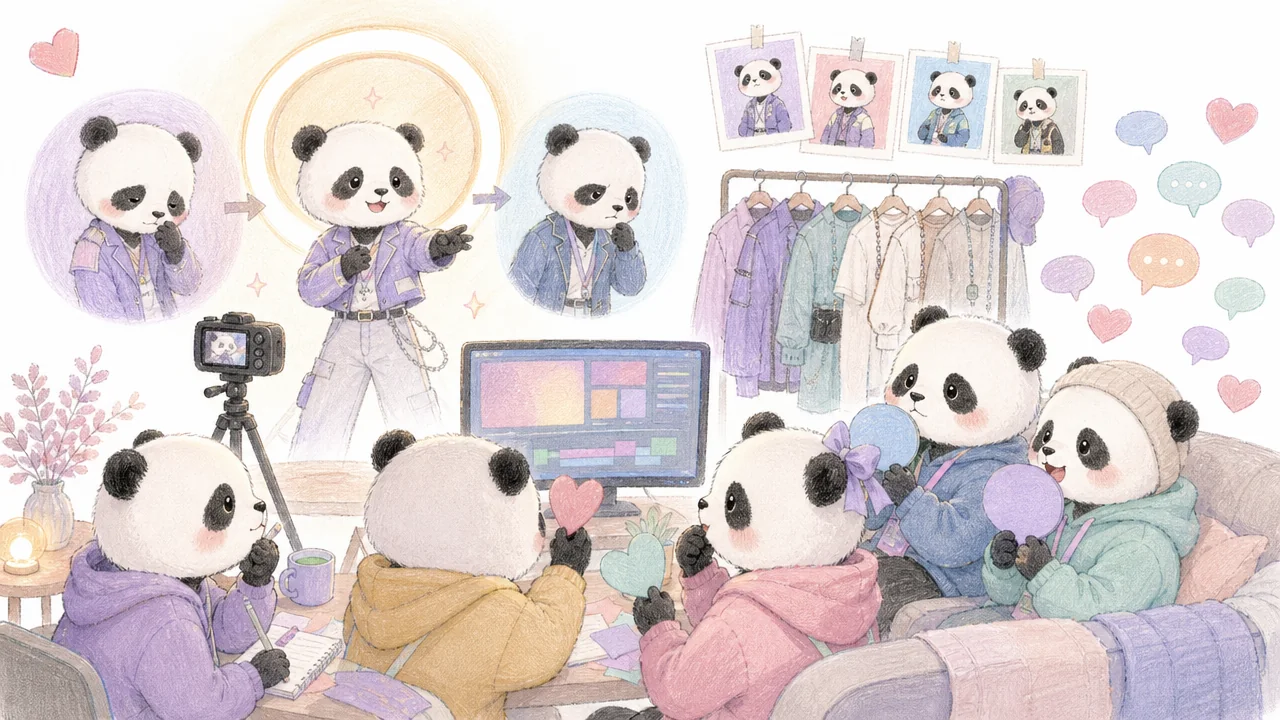 Panda fans discuss a performer’s stage transformation with supportive hearts and contrasting reactions.