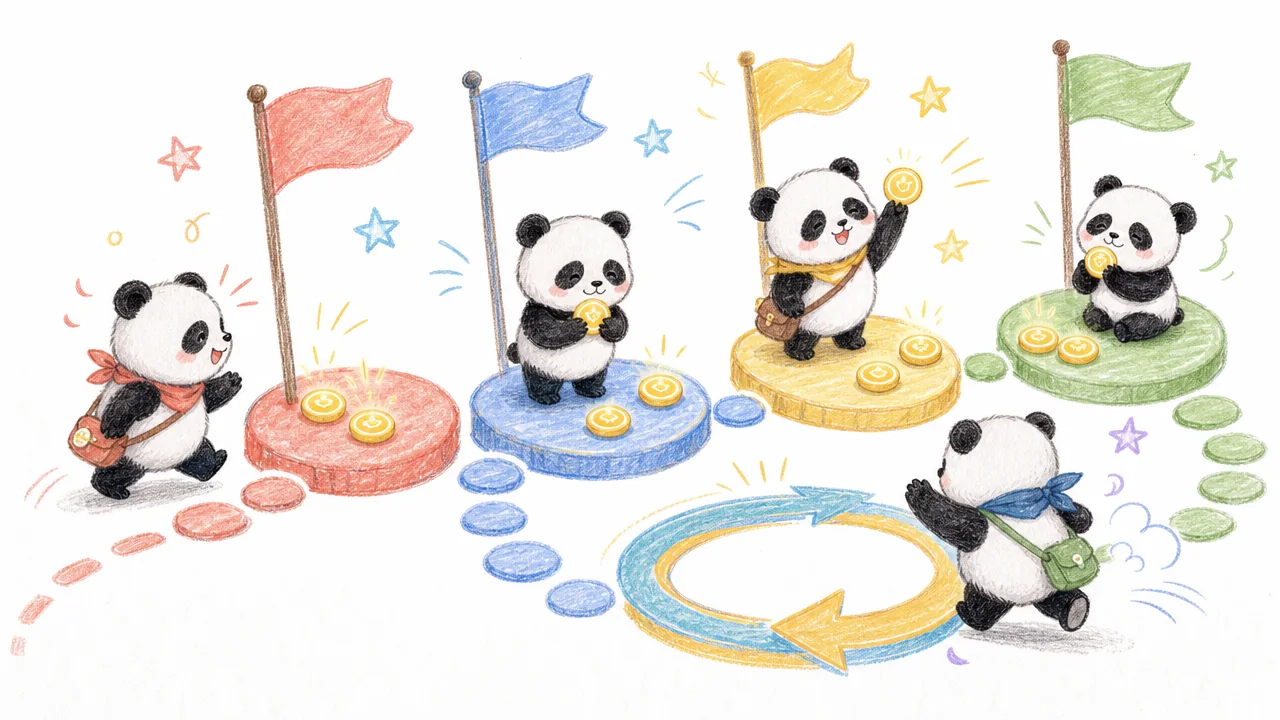 चार चरणों में आगे बढ़ते pandas और चमकते vote-tokens