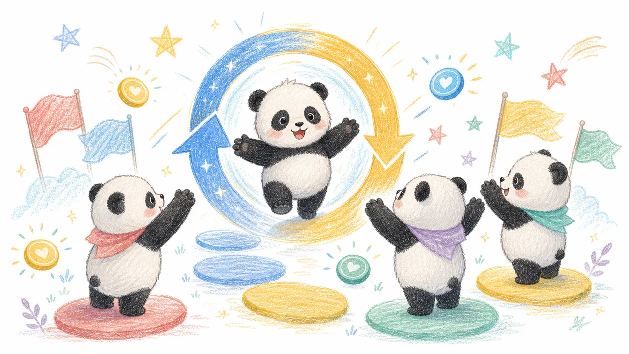 comeback चक्र से लौटते panda का स्वागत करते साथी