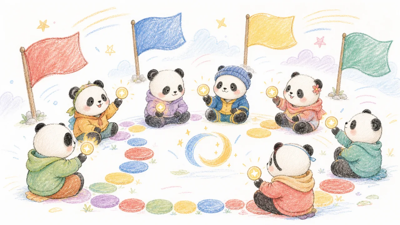 अलग पृष्ठभूमियों वाले pandas का साझा voting circle